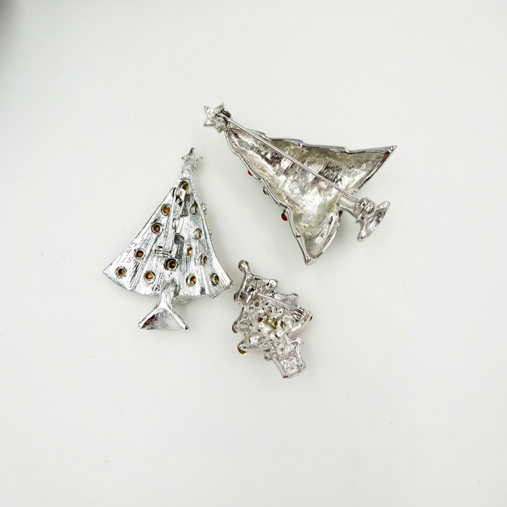 Silver Rhinestone CHRISTMAS TREE PINS Set of Three - Picture 8 of 8